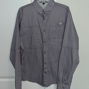 alimens & gentle gray men's safari fishing travel mega pocket cotton shirt M